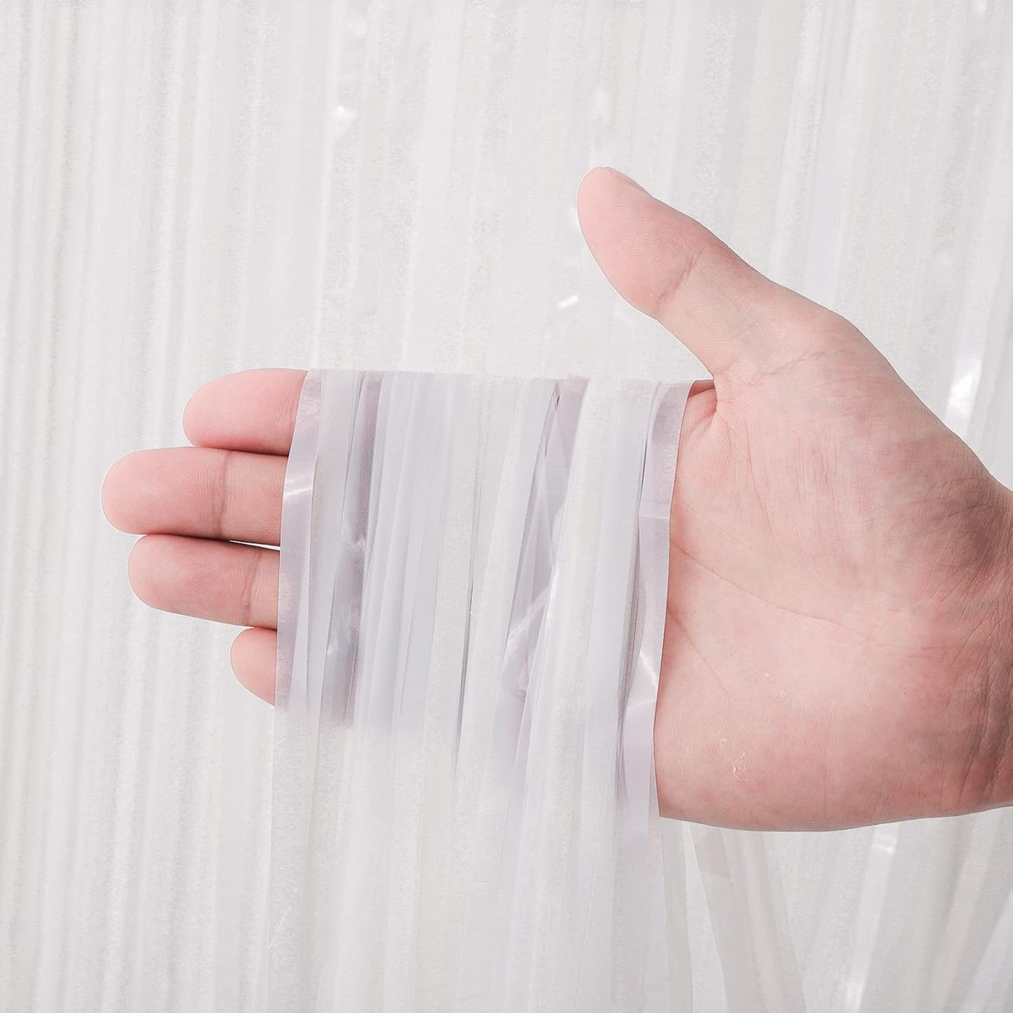 3 Pack 3.3x8.2 Feet White Foil Fringe Backdrop Curtains, Tinsel Streamers Birthday Party