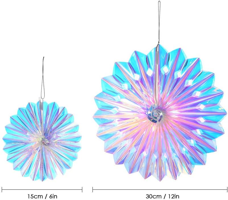 Iridescent Hanging Decorations Round Foil Decorative Folding Fans Rainbow Shine Party Ornaments for