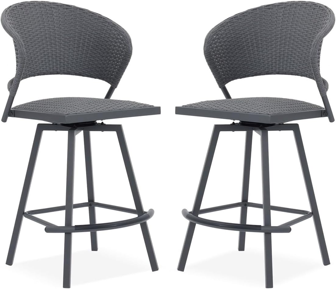 VICLLAX Patio Bar Stool Chairs with Footrests and Padded Seat, Bar Height Swivel Patio Chairs Set
