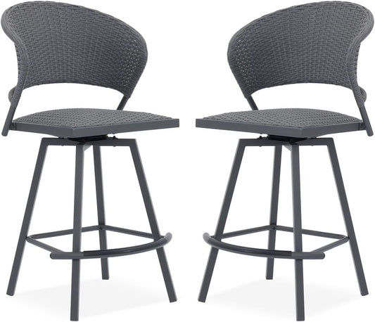 VICLLAX Patio Bar Stool Chairs with Footrests and Padded Seat, Bar Height Swivel Patio Chairs Set