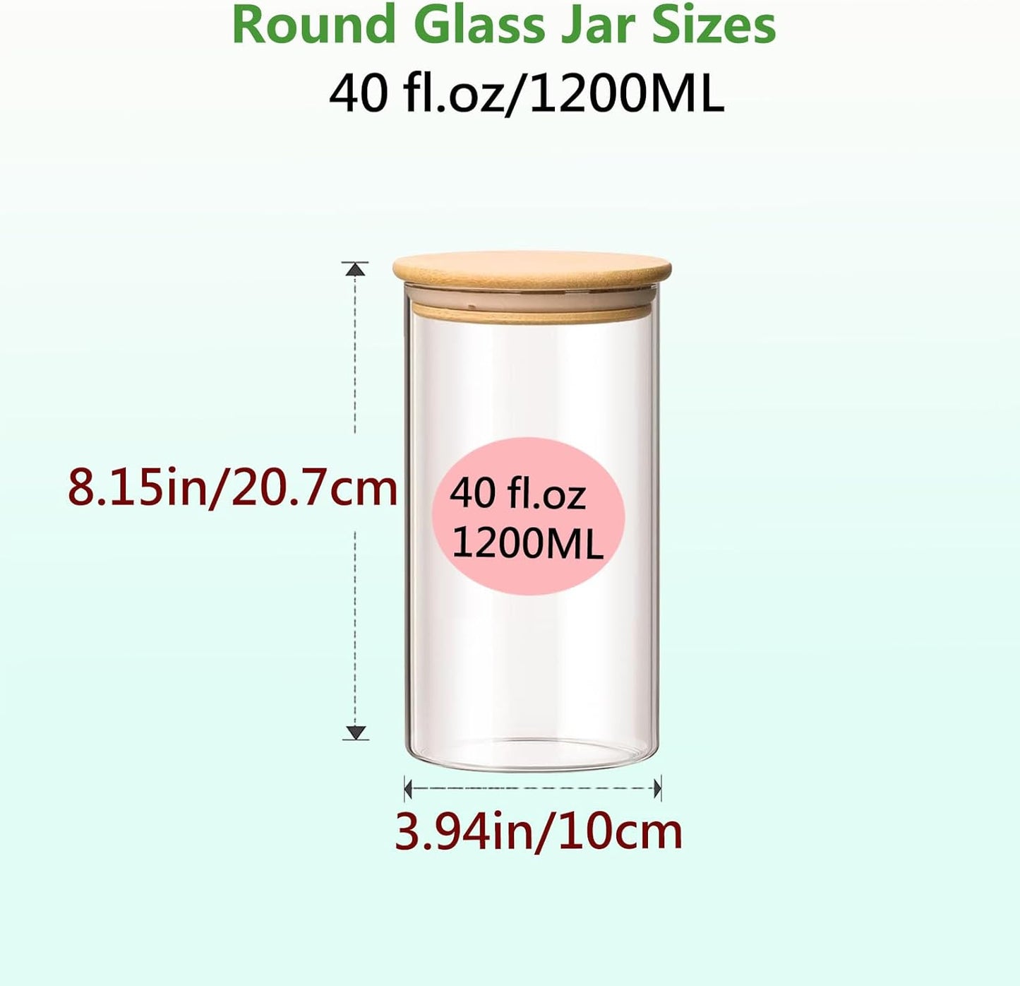 Round Glass Jars Canister with Wood Lid 40 FL OZ [Set of 3], Container Jar with Sealing, Lids for