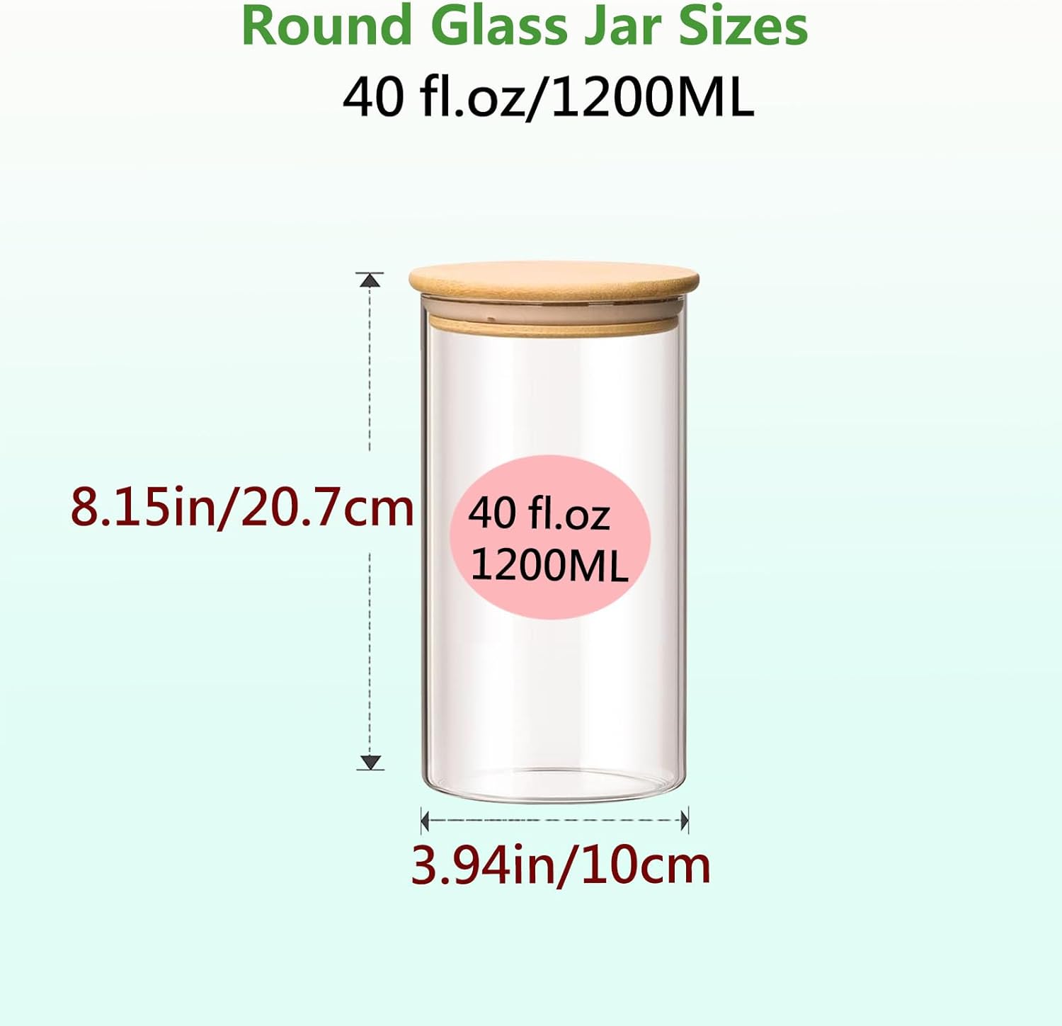 Round Glass Jars Canister with Wood Lid 40 FL OZ [Set of 3], Container Jar with Sealing, Lids for