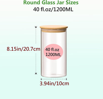 Round Glass Jars Canister with Wood Lid 40 FL OZ [Set of 3], Container Jar with Sealing, Lids for