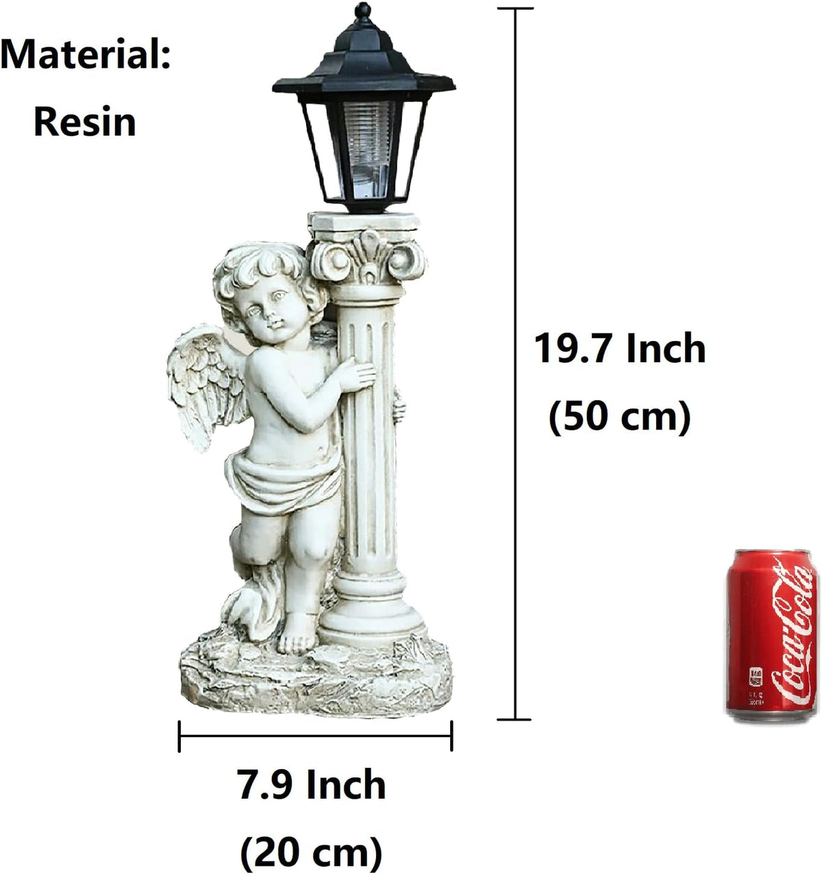 Angel Statue with Solar Lights (Left) 19.7 Inch, Outdoor Solar Angel Garden Statue with Roma Pillar