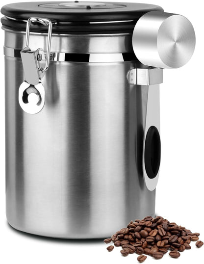 Coffee Canister Airtight Storage Container 1.8L Stainless Steel Air Tight Coffee Jar with Scoop