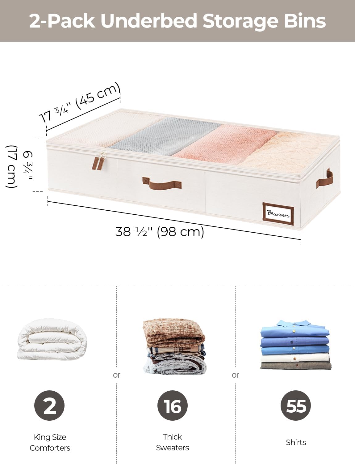 StorageWorks Extra Large Under Bed Storage Containers with Handles and Label Holder, 2 Pack