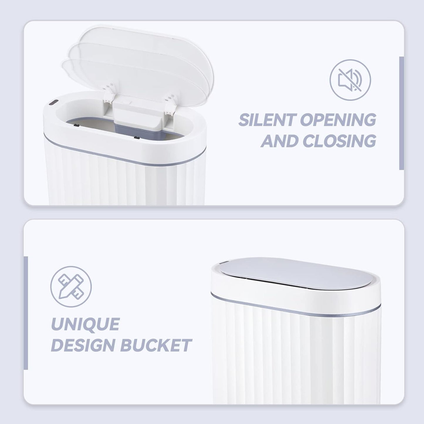 ELPHECO Bathroom Motion Sensor Trash can 2 Gallon Automatic Garbage Can, Slim Plastic Smart Trash