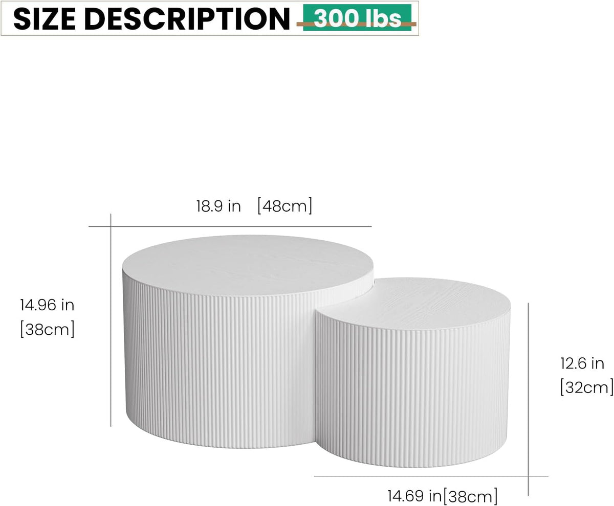 Round Nesting Coffee Table Set of 2 Handcraft Circle Fluted Nesting Coffee Tables Circular Side