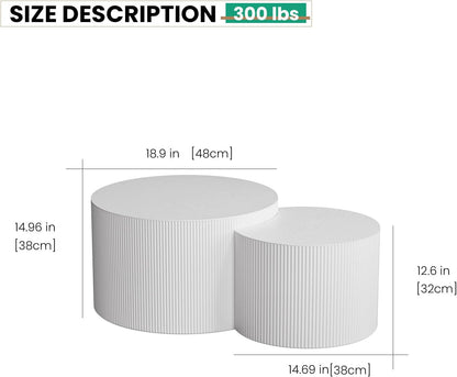 Round Nesting Coffee Table Set of 2 Handcraft Circle Fluted Nesting Coffee Tables Circular Side
