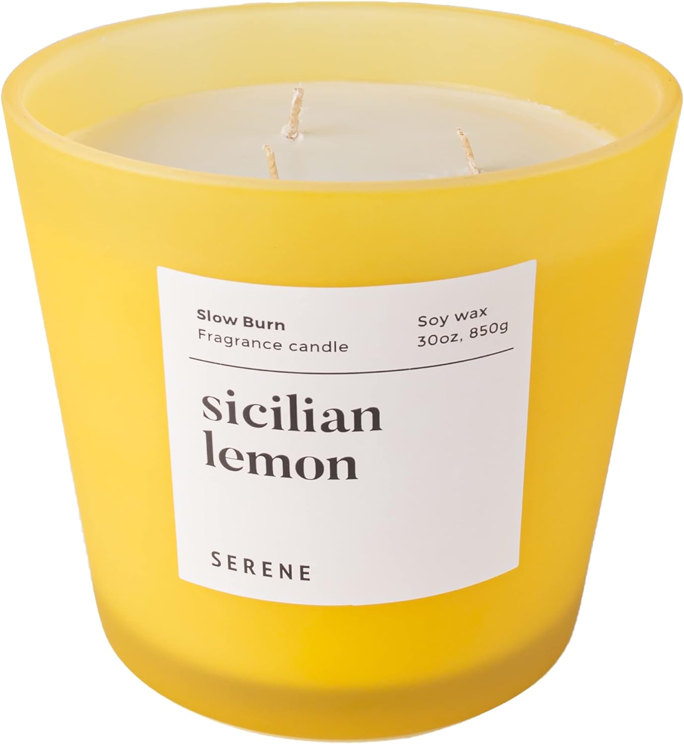 Hidden Label Large Scented Candle, Sicilian Lemon, 30oz 3 Wick Huge Candle, Serene Collection Slow