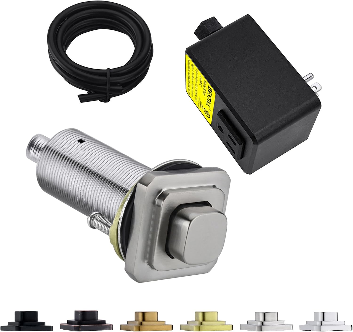 BESTILL Garbage Disposal Air Switch Kit, Square Raised Push Button Ideal for Long Nails, Cordless