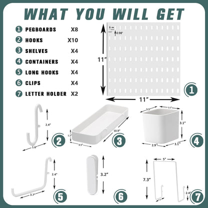 Pegboard Combination Kit, 25.2" x 50.4" Wall Mounted Storage Set with 8 Pegboards & 40 Accessories
