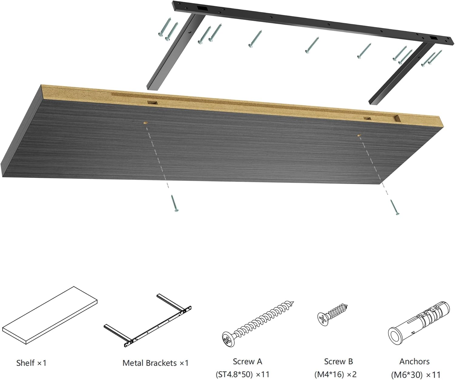 Wall Shelf Set of 2,Dark Wood Floating Shelves 24 in W x 10 in D x 1 in H, Wooden Floating Wall