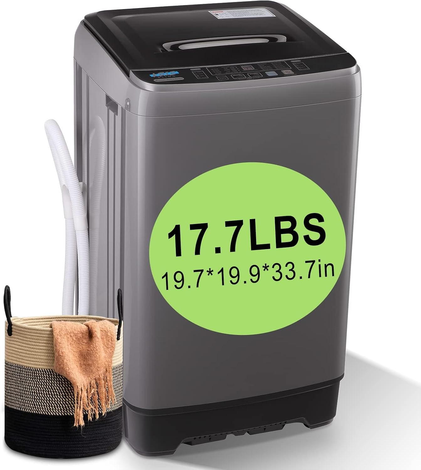 17.7 lbs Full Automatic Washing Machine with LED Display Compact Drain Dump, 10 Wash Programs and 8