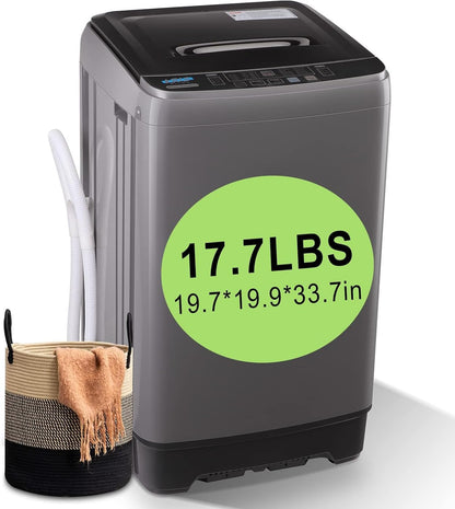 17.7 lbs Full Automatic Washing Machine with LED Display Compact Drain Dump, 10 Wash Programs and 8