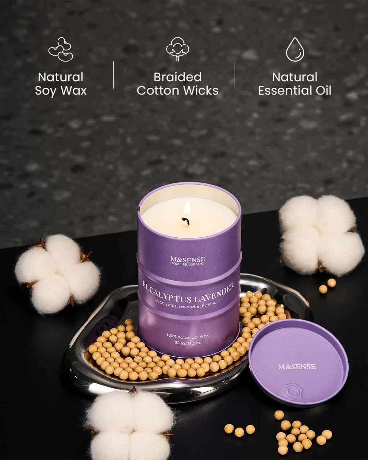 M&SENSE Eucalyptus Lavender Scented Candles Natural Non Toxic, Aromatherapy Candle for Stress