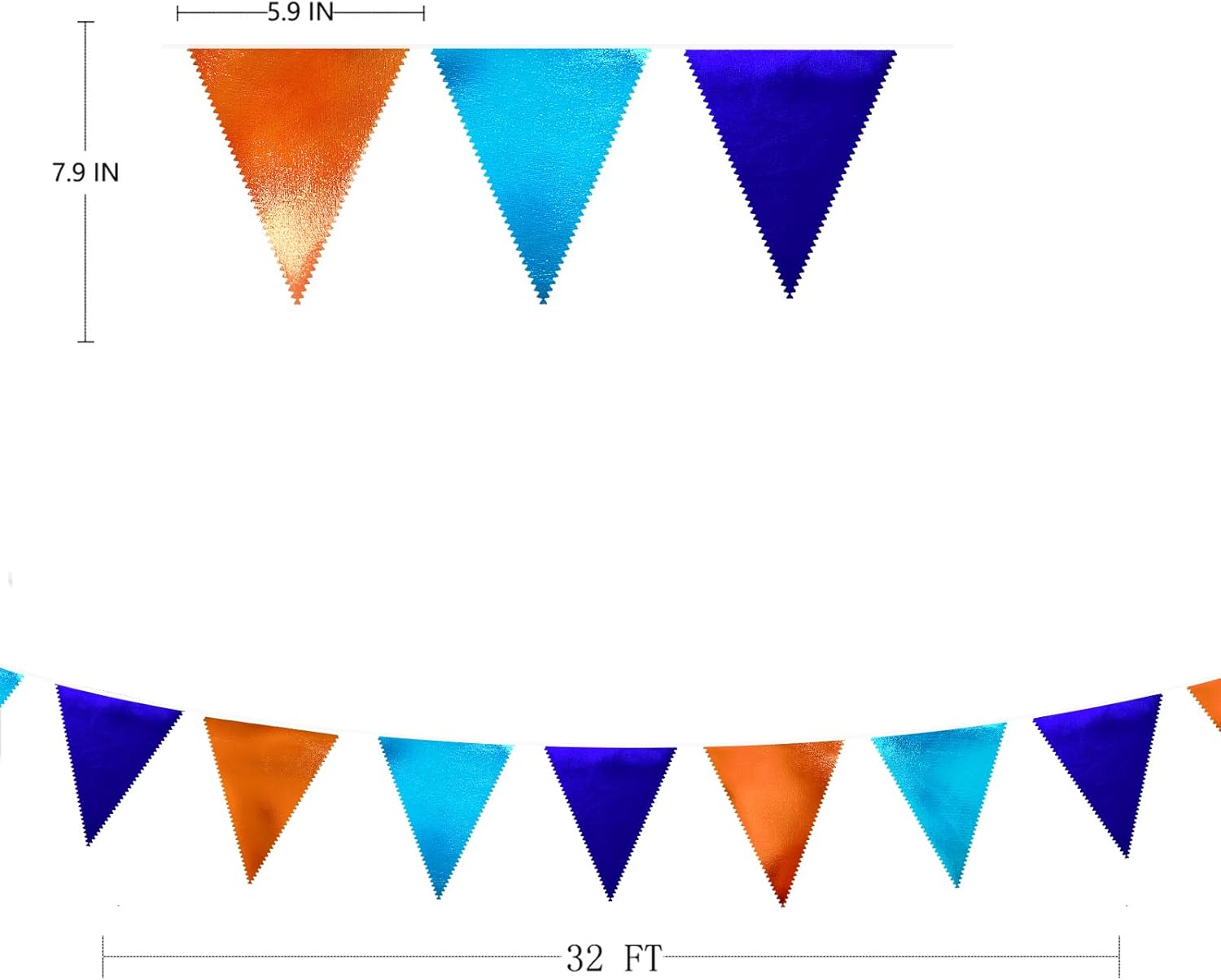 Orange Blue Party Decorations Metallic Fabric Triangle Pennant Flag Bunting Banner Garland for