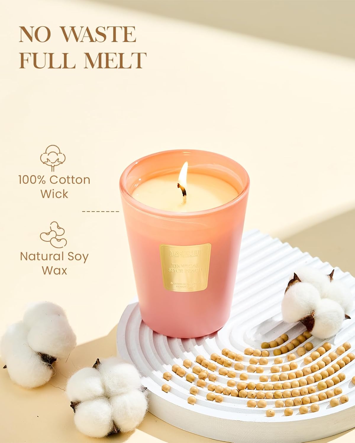 M&SENSE Tropical Spice Peach Scented Candle Home Decor, Natural Soy Wax,4.1oz 60 Hours Long Lasting