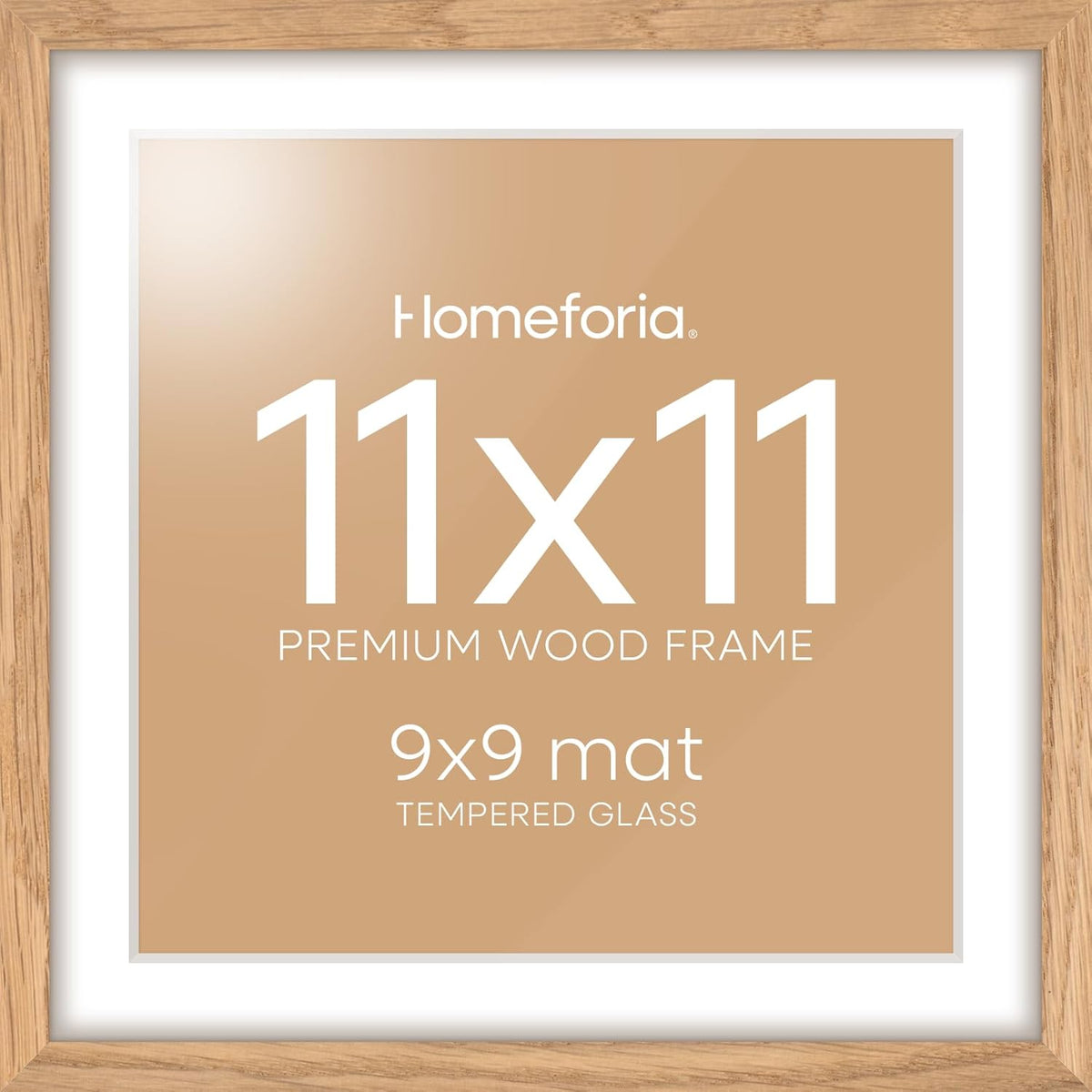 Homeforia 11x11 Picture Frame Wood, High-End Natural Oak 11 x 11 Thin Square Poster Frames with Mat