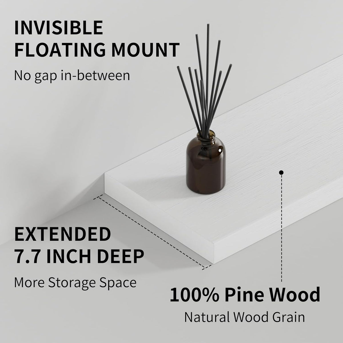 SAUMONIERES Floating Shelves 8 Inch Deep Solid Wood Wide Wall Shelf Set of 2 Wall Mounted for