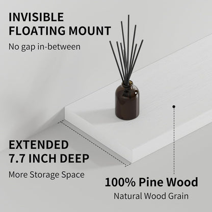 SAUMONIERES Floating Shelves 8 Inch Deep Solid Wood Wide Wall Shelf Set of 2 Wall Mounted for