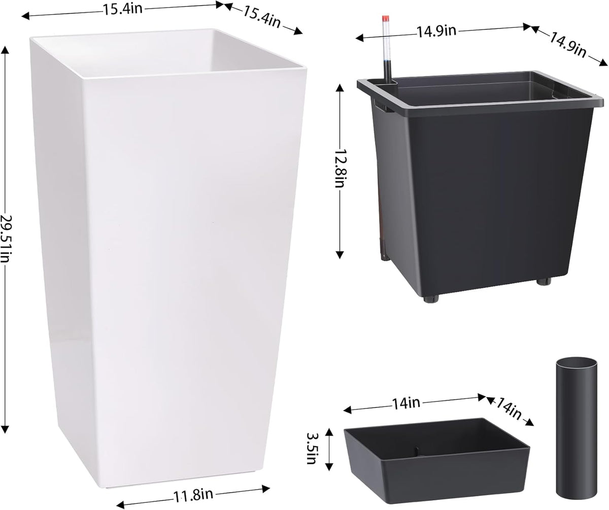 30" Tall Planters Set of 2, Outdoor＆Indoor Black Planter Pots, High Front Porch Planter Pots with