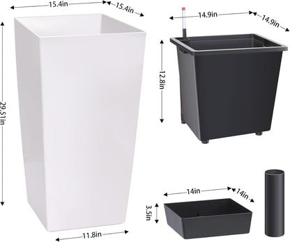30" Tall Planters Set of 2, Outdoor＆Indoor Black Planter Pots, High Front Porch Planter Pots with