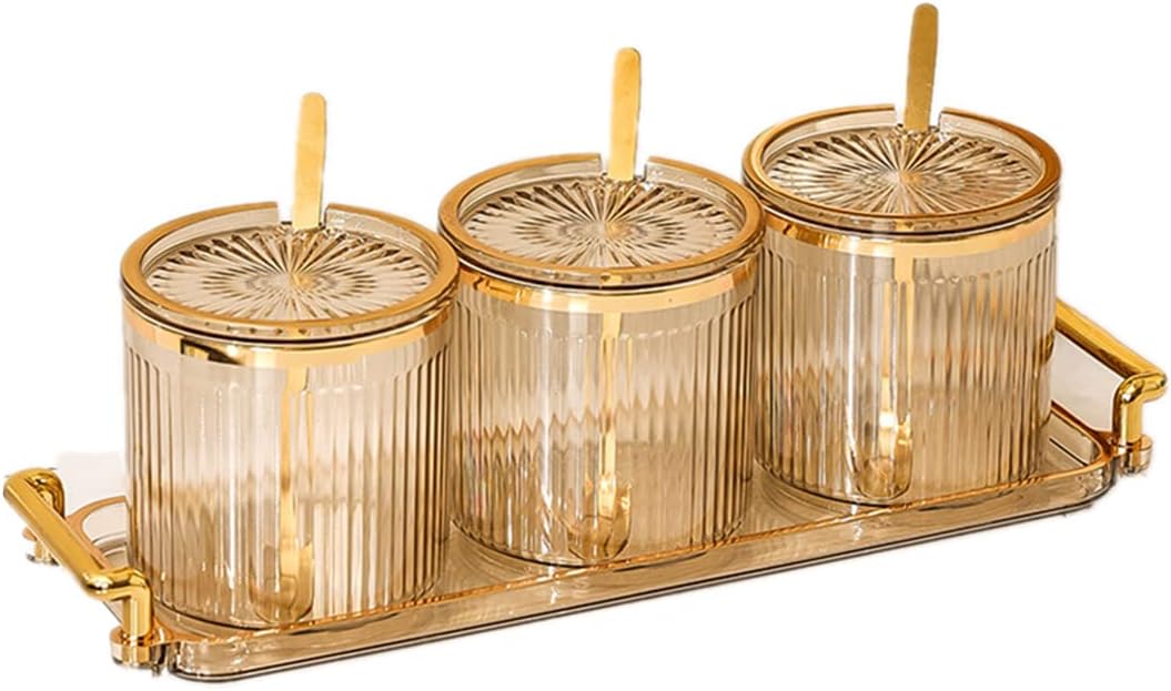 Acrylic Condiment Spice Jars,Condiment Spice Box With Lids and Spoons and Tray,Clear Plastic Sugar