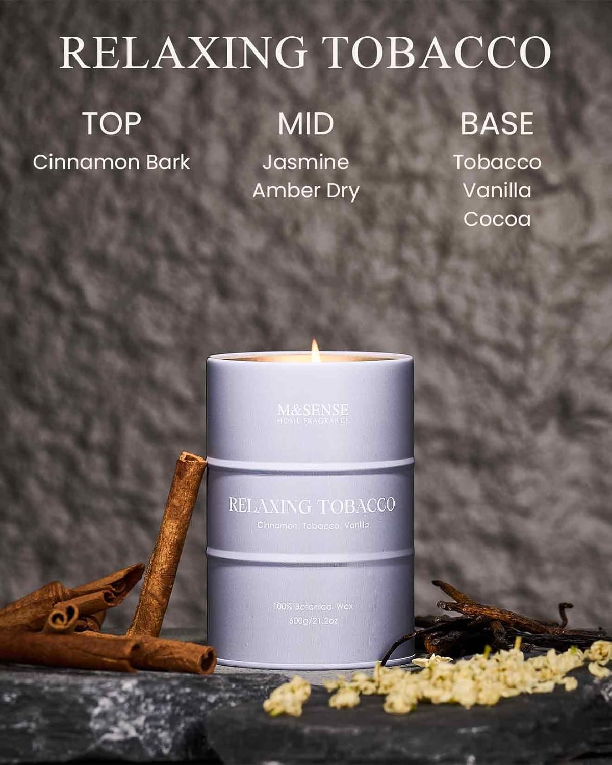 M&SENSE Tobacco Scented Candles Large, Natural Soy Candles 21.2oz 120 Hour Slow