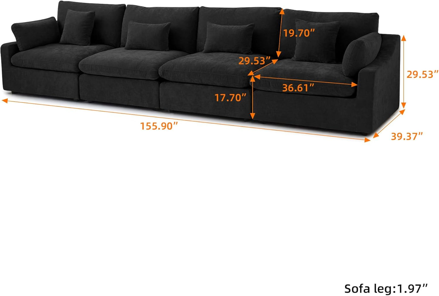 JACH Sectional Couches for Living Room, 4 Seater Cloud Sectional Couch with Deep Seat, Down Filled