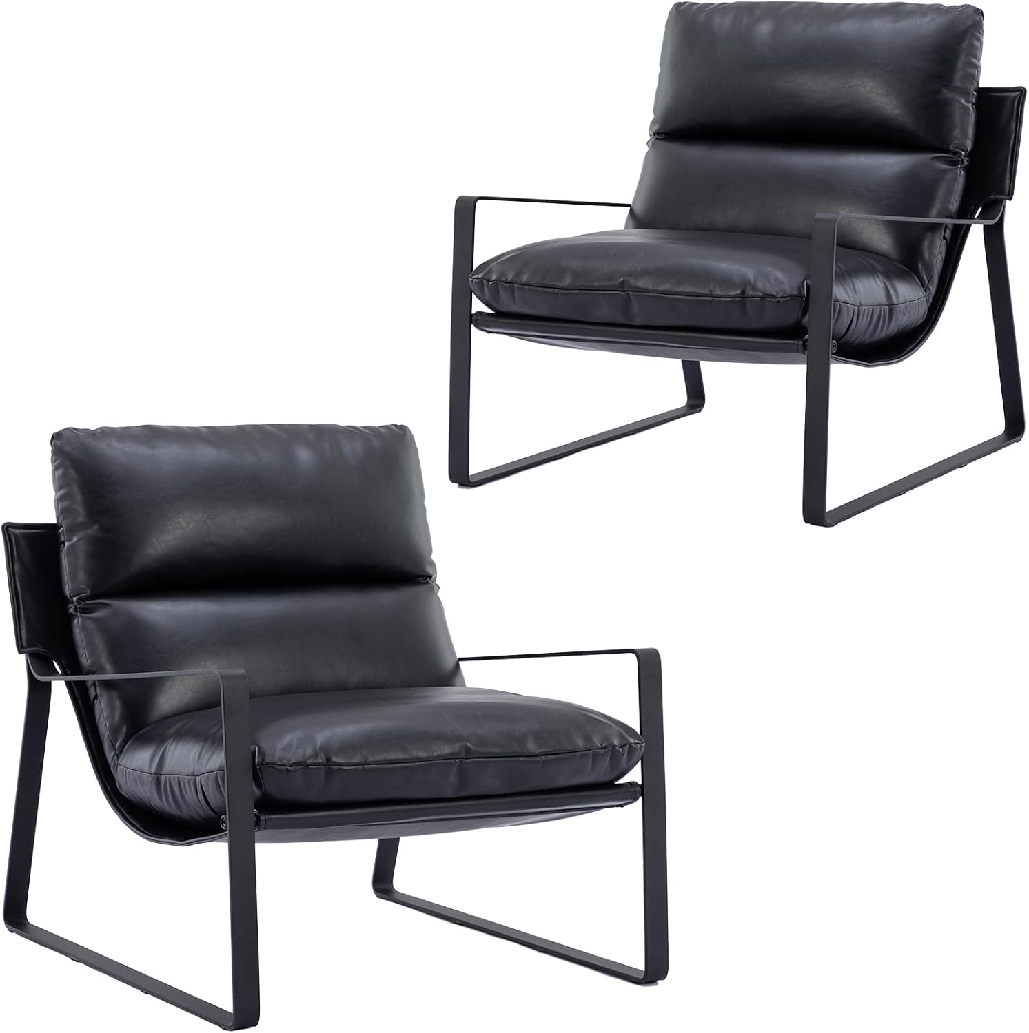 DUOMAY Mid-Century Accent Chair Armchair Set of 2, Comfy PU Leather Leisure Chair Lazy Chair with