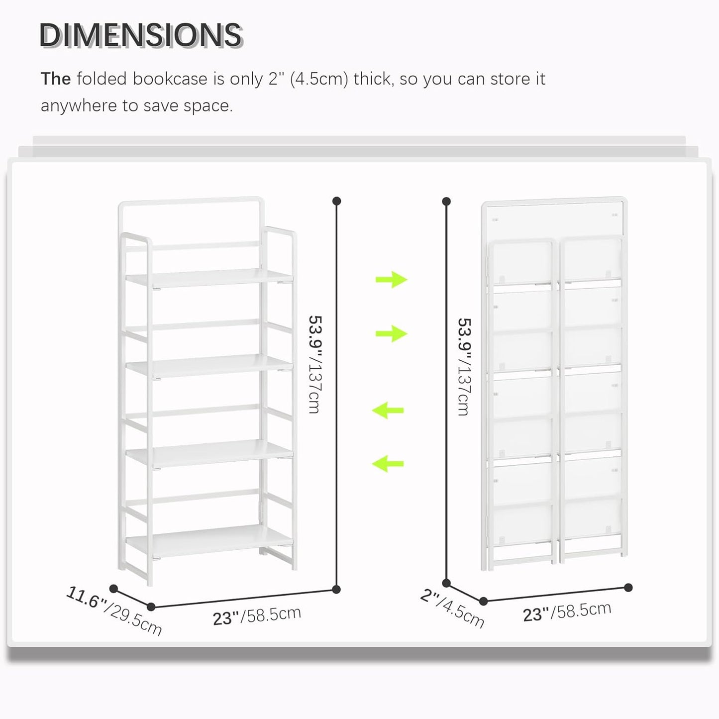 4NM No Assembly Foldable Bookshelf, 4-Shelf Collapsible Bookcase Storage for Small Spaces, 54" H