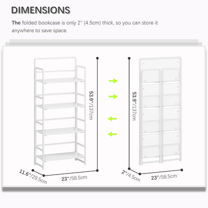 4NM No Assembly Foldable Bookshelf, 4-Shelf Collapsible Bookcase Storage for Small Spaces, 54" H
