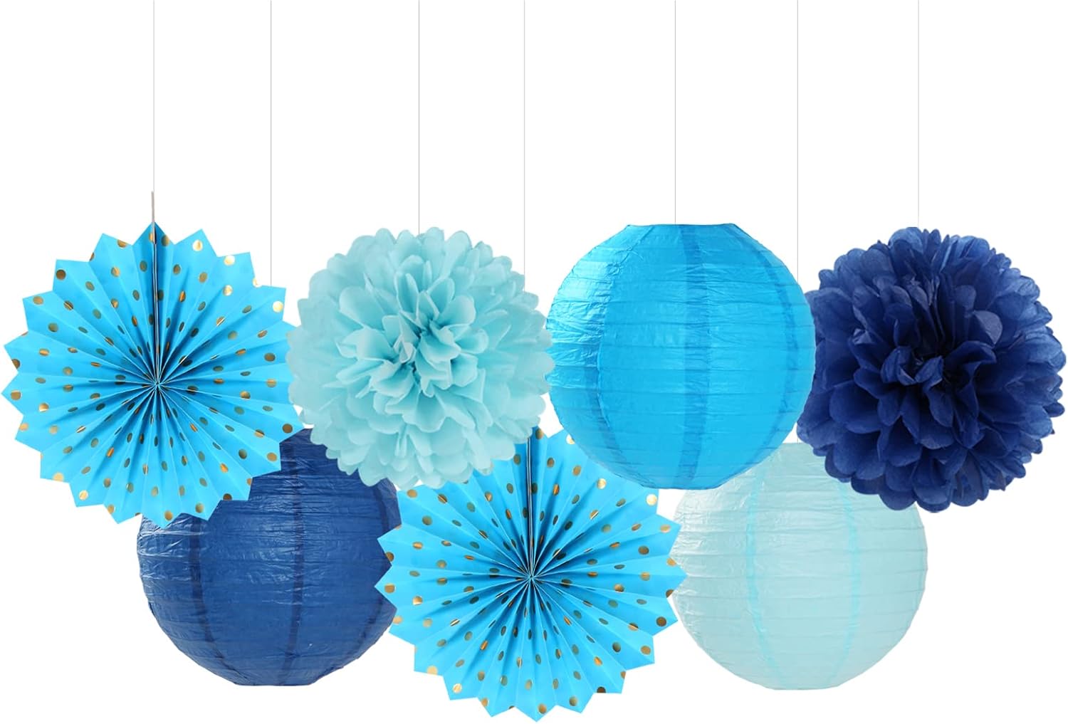 Light-Royal Navy-Blue White Party-Decorations Streamers - 14pc Boy Birthday Baby Shower Paper