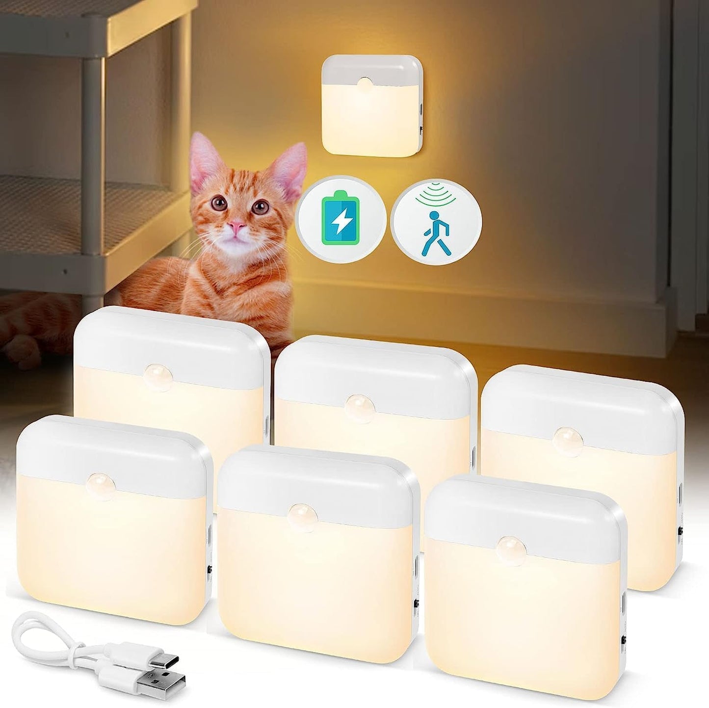 USB Rechargeable Battery Night Light Indoor,Stick-on Motion Sensor Puck Night Lights-No Need Plug