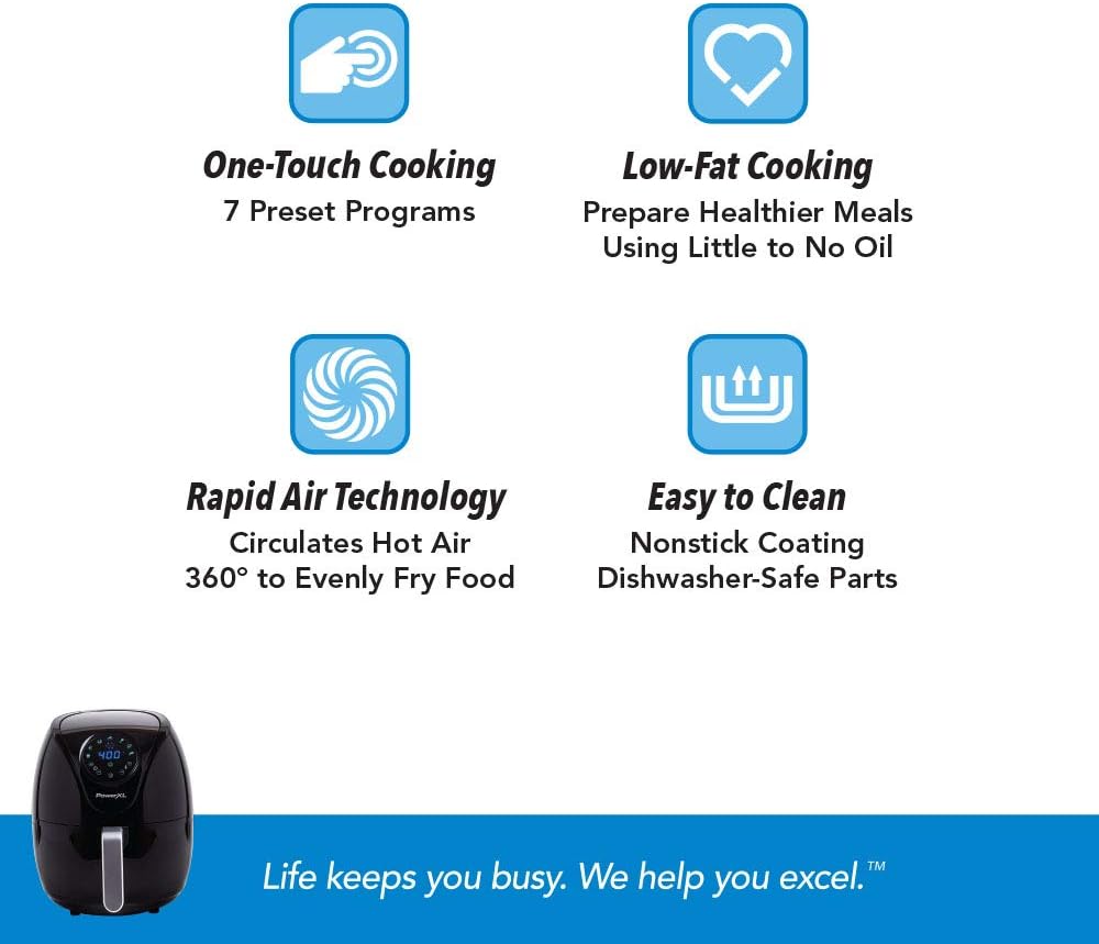 PowerXL Air Fryer 7 QT Maxx Classic, Extra Hot Air Fry, Cook, Crisp, Broil, Roast, Bake, High Gloss
