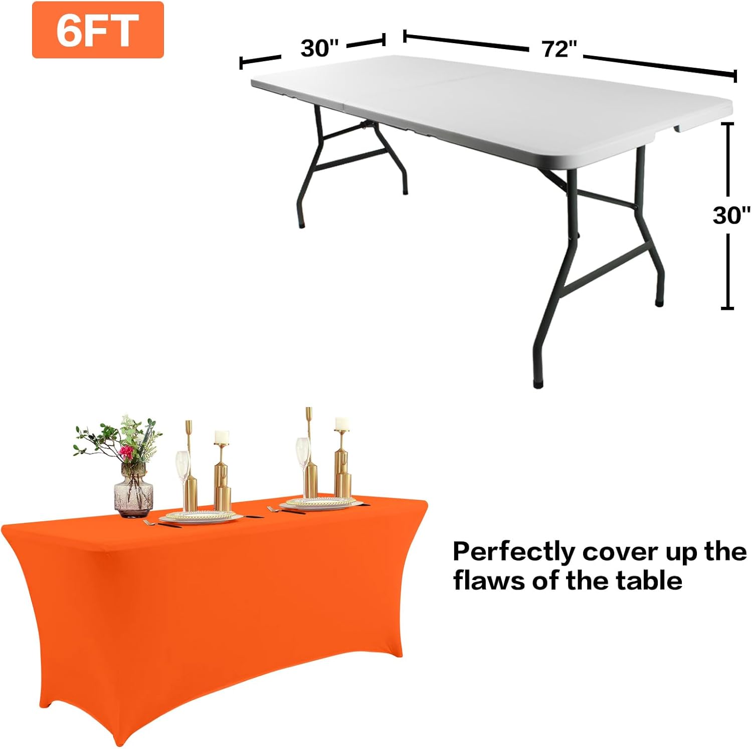 IVAPUPU 4FT Table Cloth for Rectangular Fitted Events Stretch Orange Table Covers Washable Cover