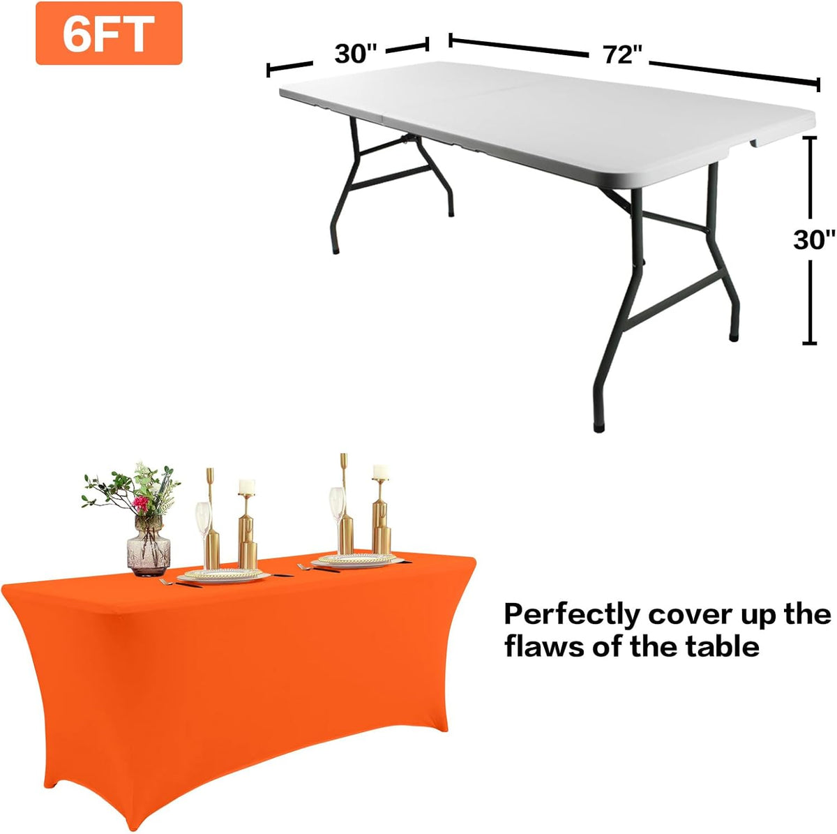 IVAPUPU 8FT Table Cloth for Rectangular Fitted Events Stretch Orange Table Covers Washable Cover