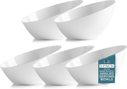 Posh Setting - White Plastic Serving Bowls for Party - Angled, Disposable, Chip & Candy Bowls - 54