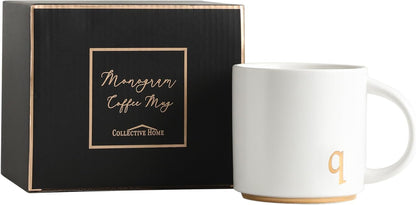 COLLECTIVE HOME - Monogram Ceramic Mugs, 15 oz Golden Initial Coffee Cups, Elegant Alphabet Tea