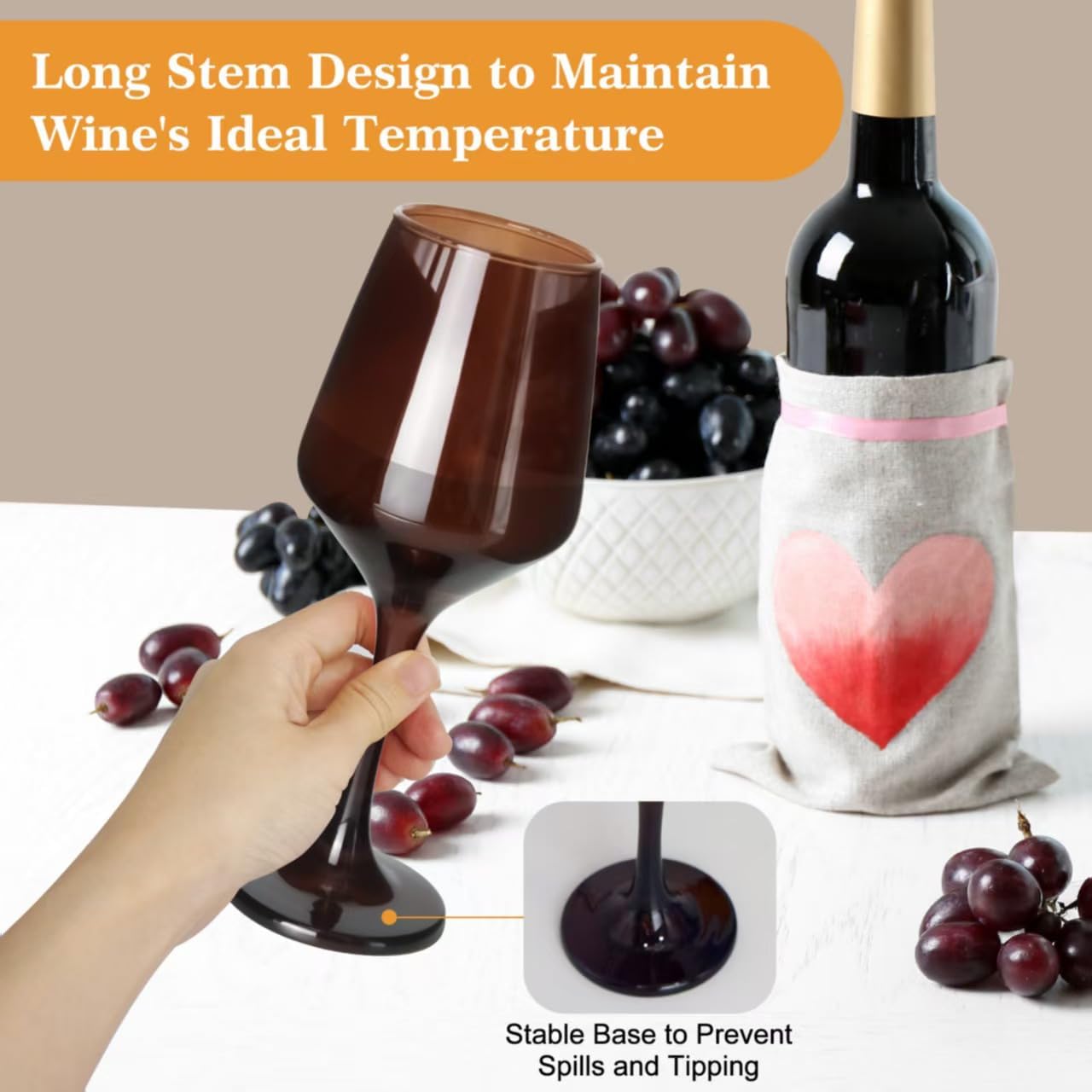 Colored Wine Glasses Set of 6-12oz Colorful Long Stem Wine Glass Cups, Multi Color Pretty Crystal