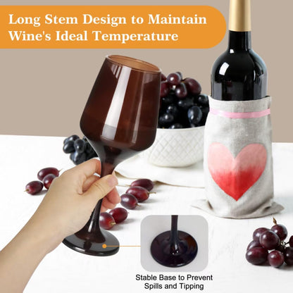 Colored Wine Glasses Set of 6-12oz Colorful Long Stem Wine Glass Cups, Multi Color Pretty Crystal