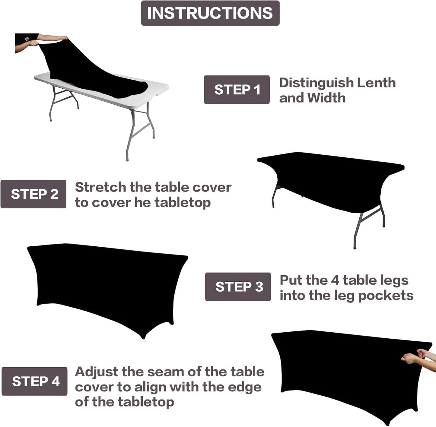 IVAPUPU 8FT Spring Table Cloth for Rectangular Fitted Events Stretch Black Table Covers Washable