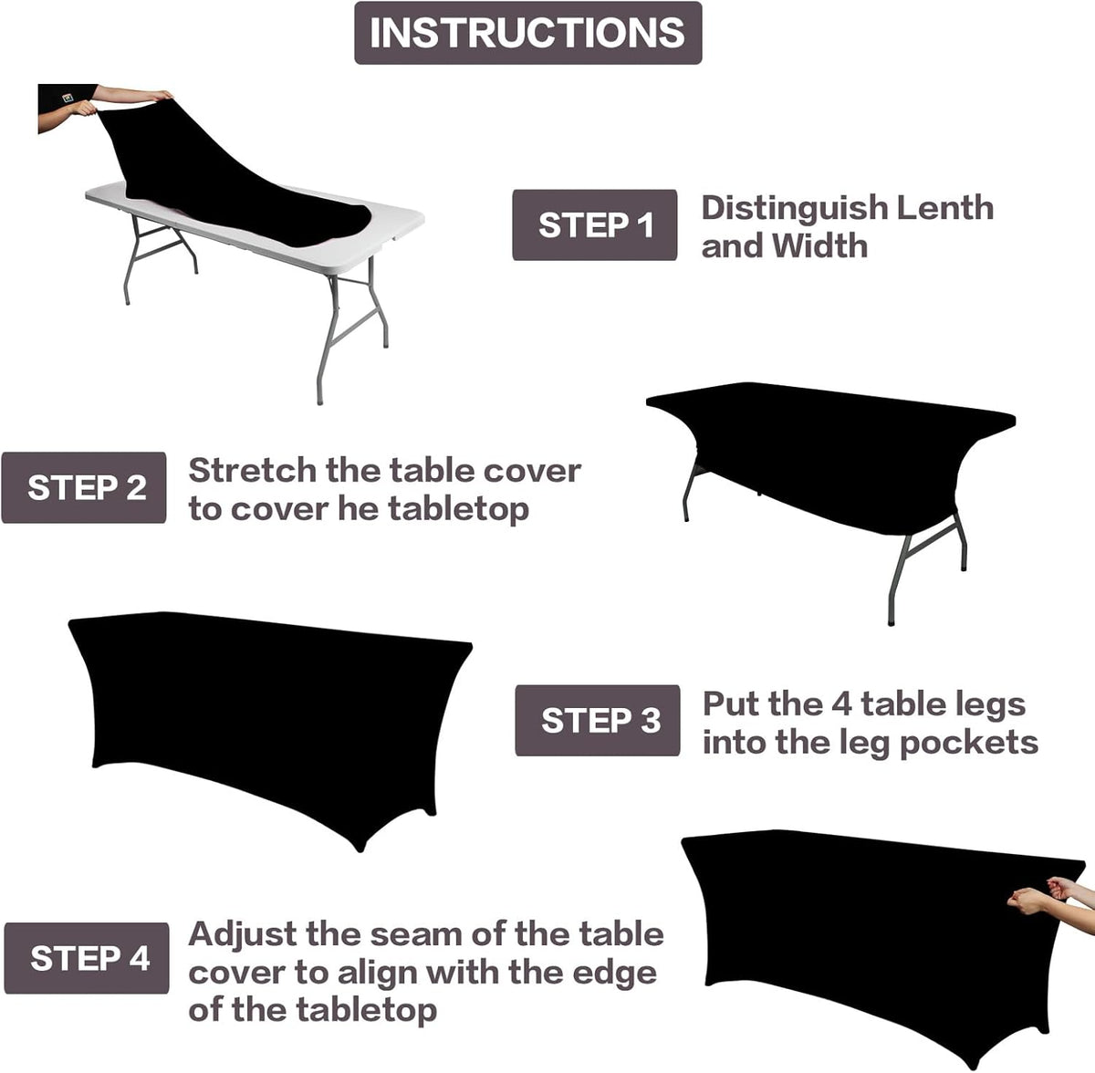 IVAPUPU 2 Pack 6FT Table Cloth for Rectangular Fitted Events Stretch Black Table Covers Washable