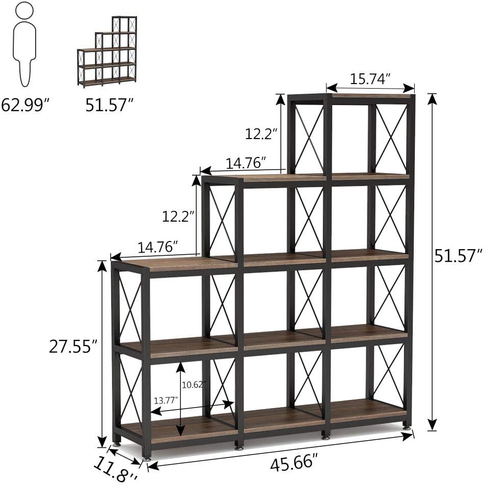Tribesigns 12 Shelves Bookshelf, Industrial Ladder Corner Bookshelf 9 Cubes Stepped Etagere