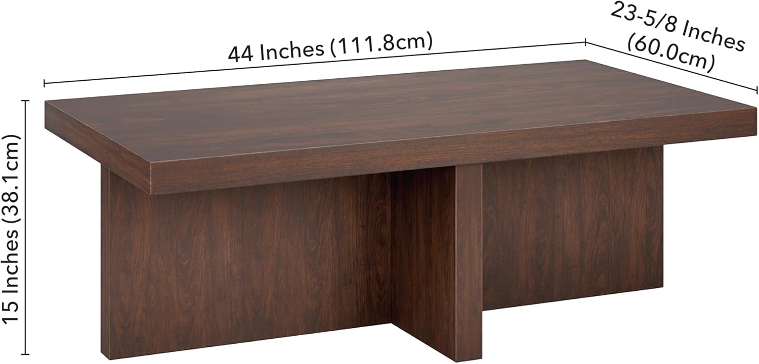 Henn&Hart 44" Rectangular Wood Pedestal Low-Profile Coffee Table for Living Room, Family Room, or
