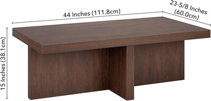Henn&Hart 44" Rectangular Wood Pedestal Low-Profile Coffee Table for Living Room, Family Room, or