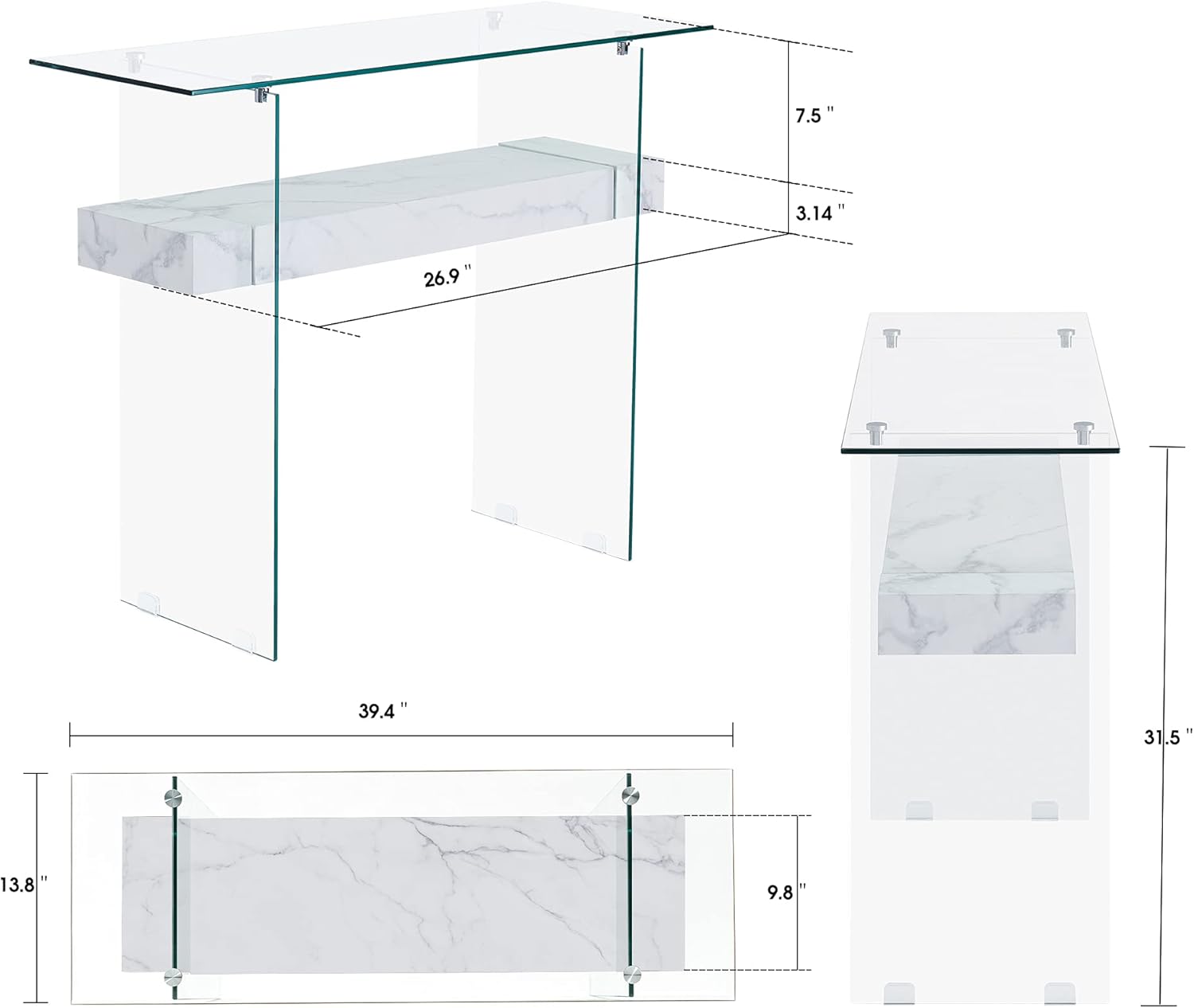 ivinta Glass Entry Table with Storage, 39.4" Modern Console Table for Living Room, Foyer, Hallway
