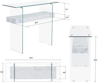 ivinta Glass Entry Table with Storage, 39.4" Modern Console Table for Living Room, Foyer, Hallway