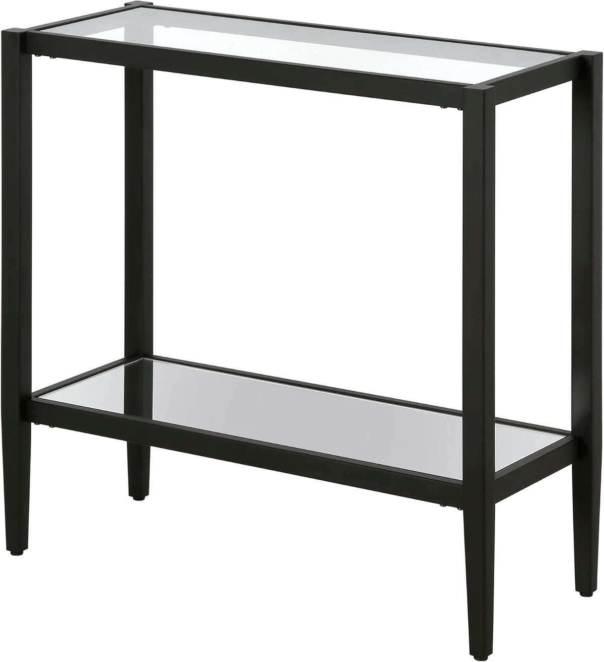 Henn&Hart 24" Wide Rectangular Side Table with Glass Shelf in Blackened Bronze, Table for Living